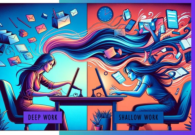 Deep work vs shallow work illustration