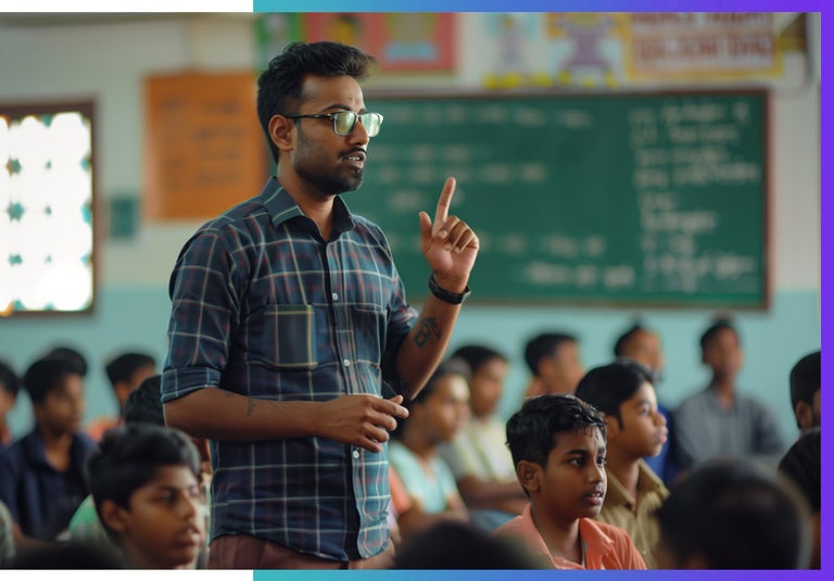 A teacher speaks to his class about AI.