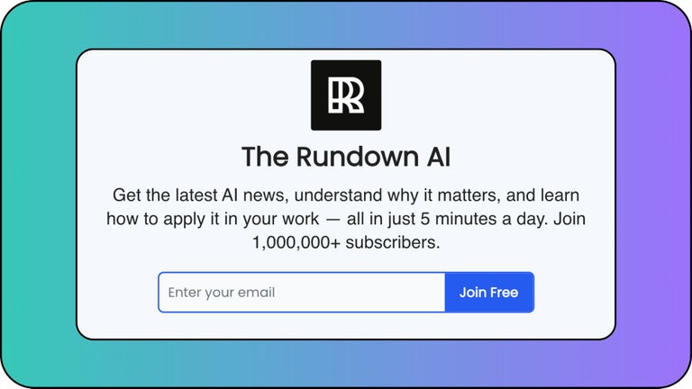 Newsletter #3: The Rundown AI subscription page.