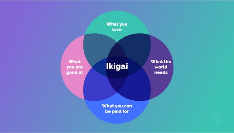 Ikigai diagram showing the intersections. 