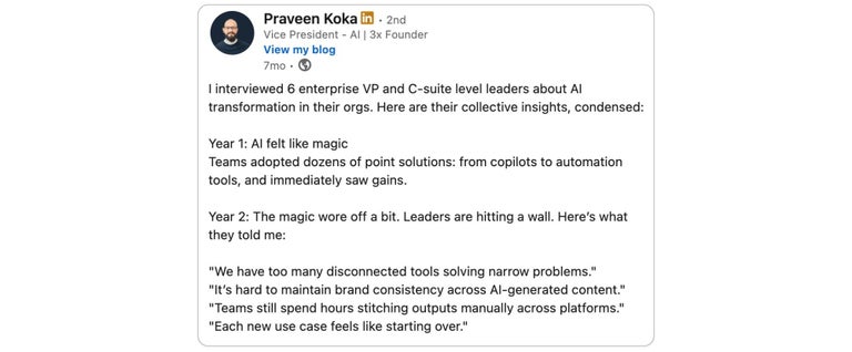 Praveen LinkedIn Post showing the following quotes from leaders: 