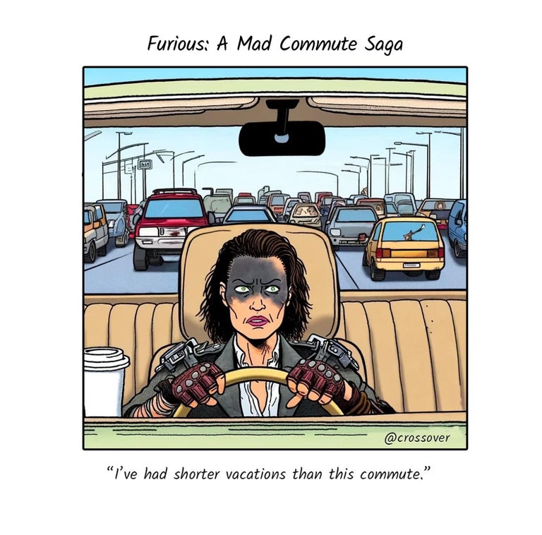@crossover remote work comics and cartoons #29: mad commute.