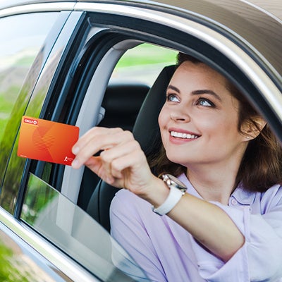 Lady holding fuel card 