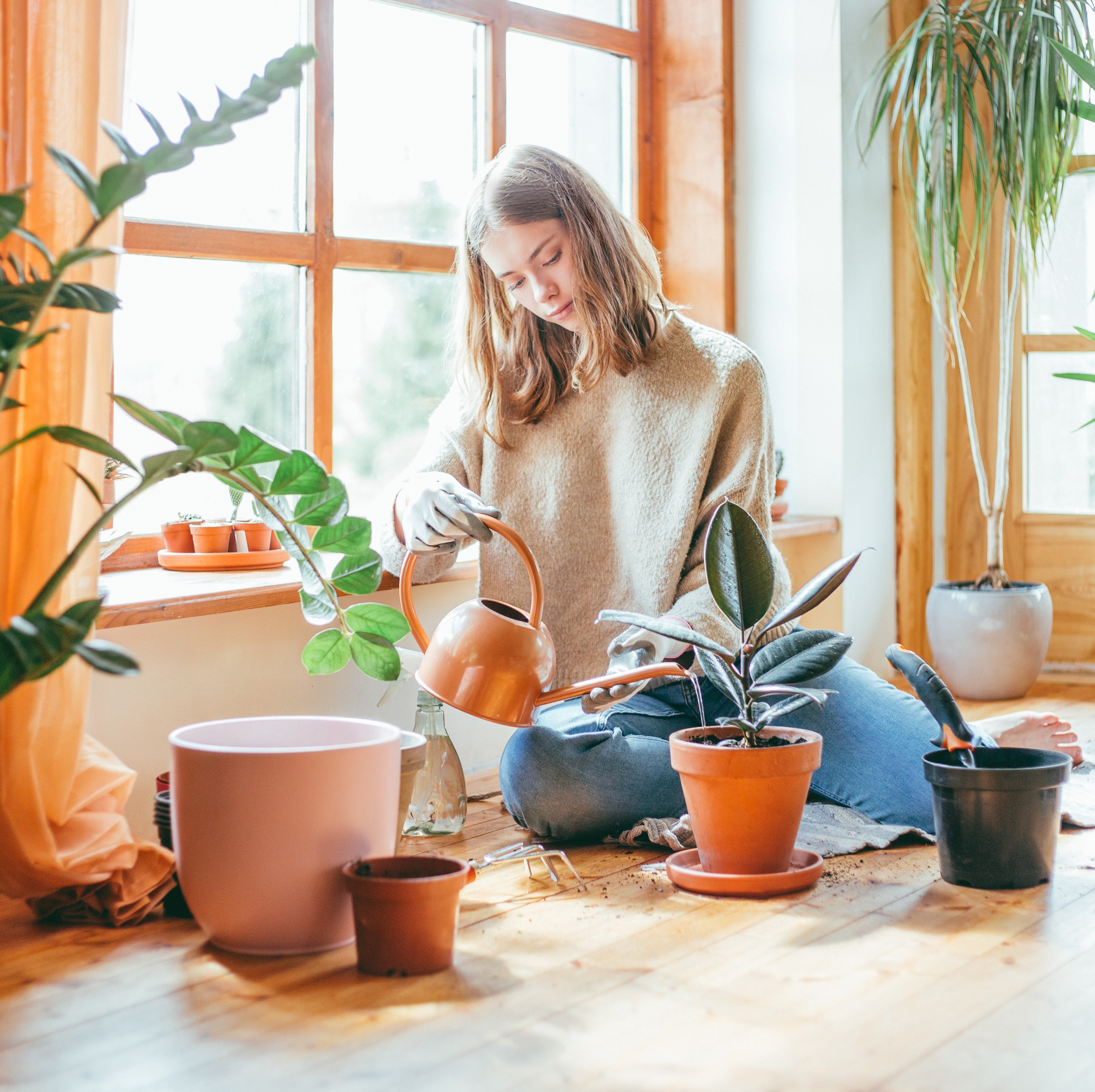 Woman watering plants