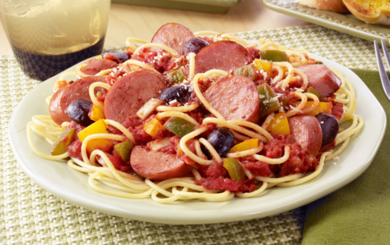 Smoked Sausage & Peppers Spaghetti | Eckrich