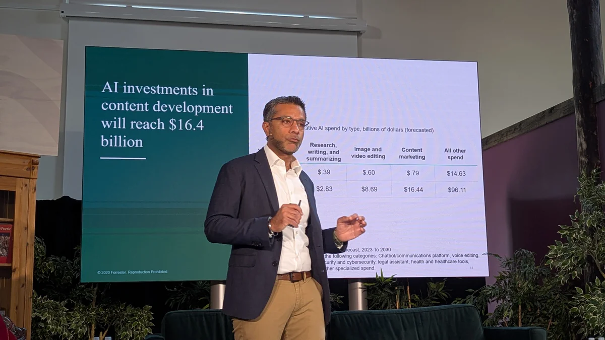 Forrester Principal Analyst Chuck Gahun on stage at the Umbraco Business Summit 2025