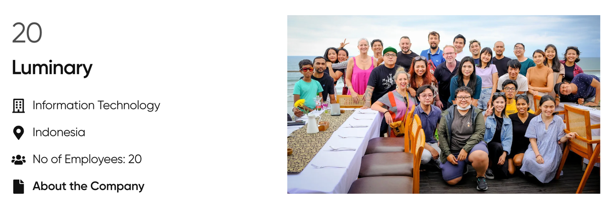 Luminary ranked No.20 at Best Workplaces Asia