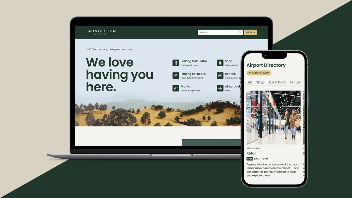 Launceston Airport home page on tablet and mobile
