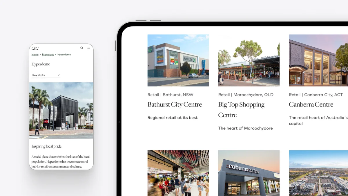 QIC website blocks showing different shopping centres