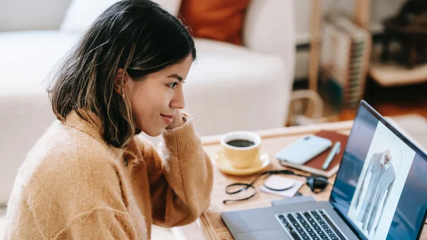 Woman on computer looking at clothes