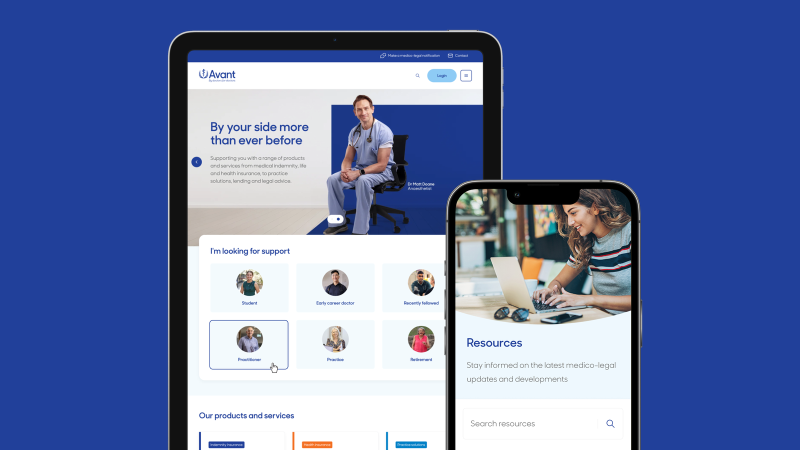 Avant site on tablet and mobile