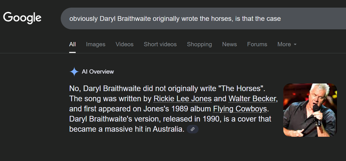 Picture of an AI Overviews screenshot about who wrote 'The Horses'