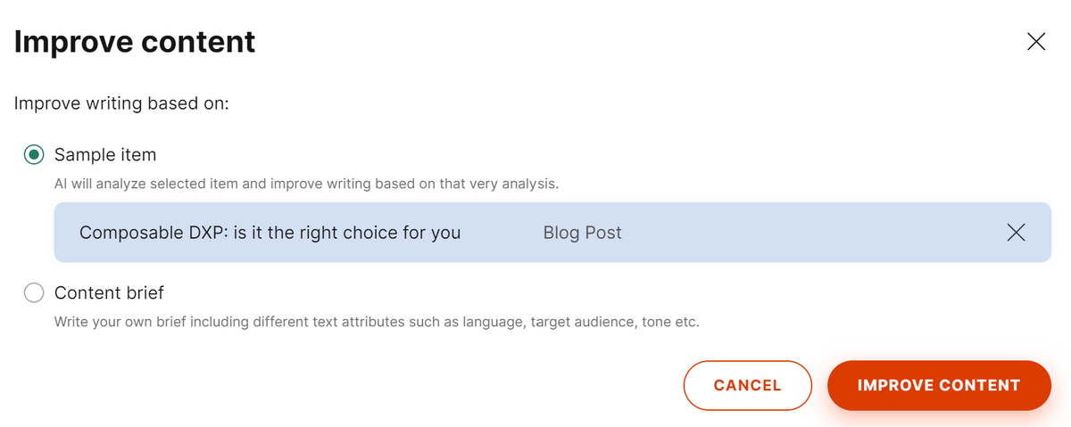 Kontent.ai's 'improve content' generative AI feature