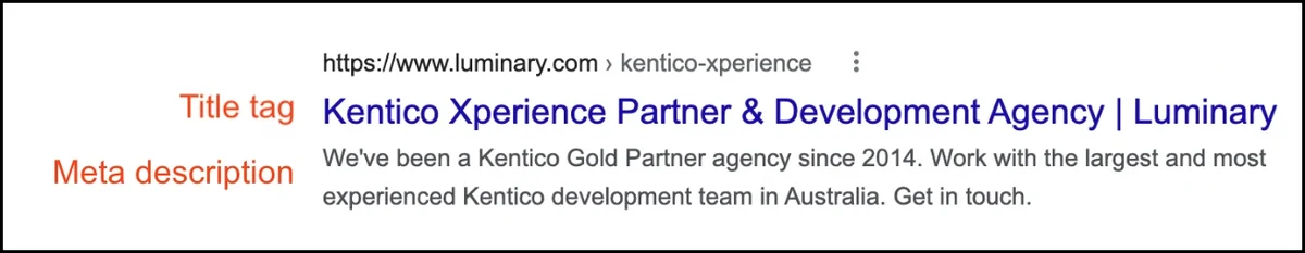 Title tag and meta description example