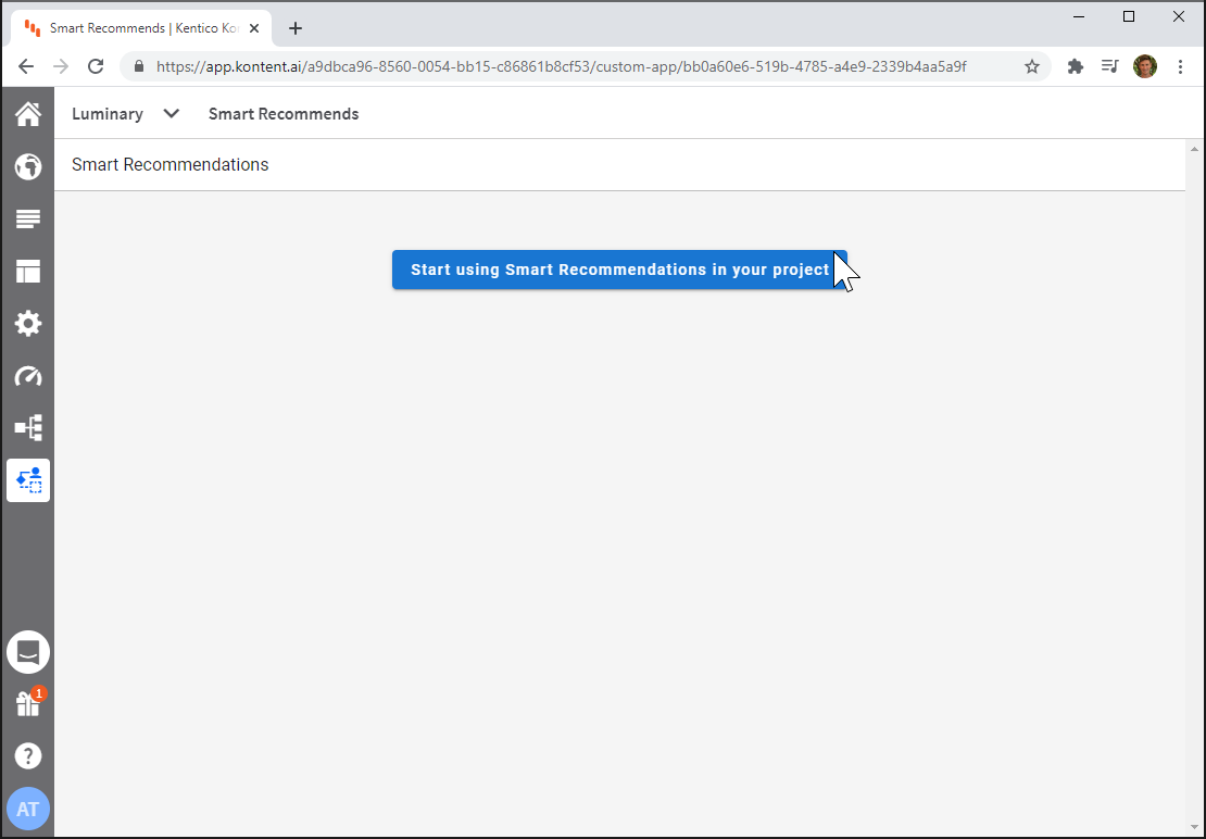Kontent Smart Recommendations setup screen screenshot