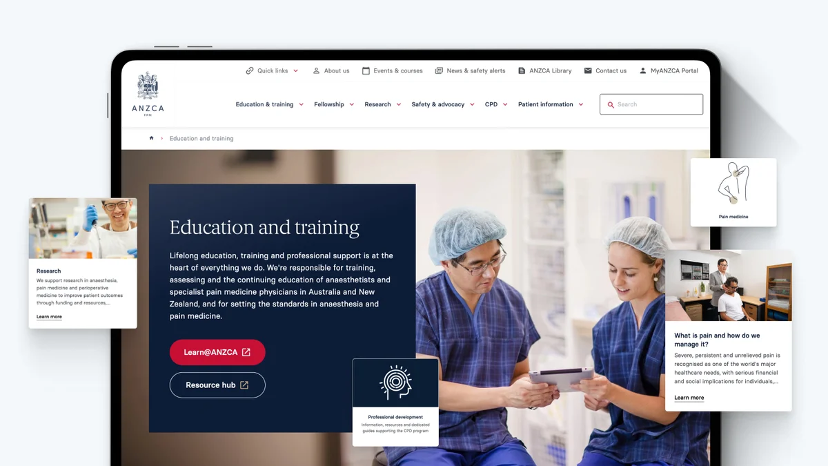 Screenshots of ANZCA website 