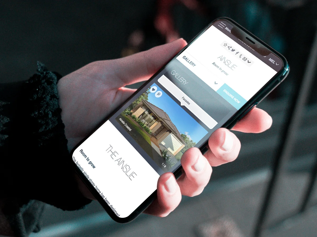 Metricon website shown on a mobile device