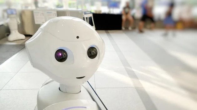 Picture of an AI robot looking over their shoulder depicting the AI content machine