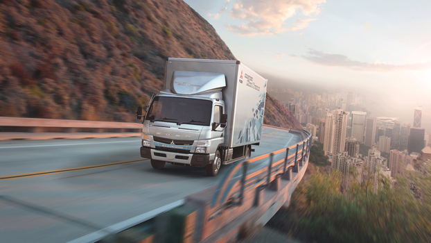 Fuso truck on a bridge