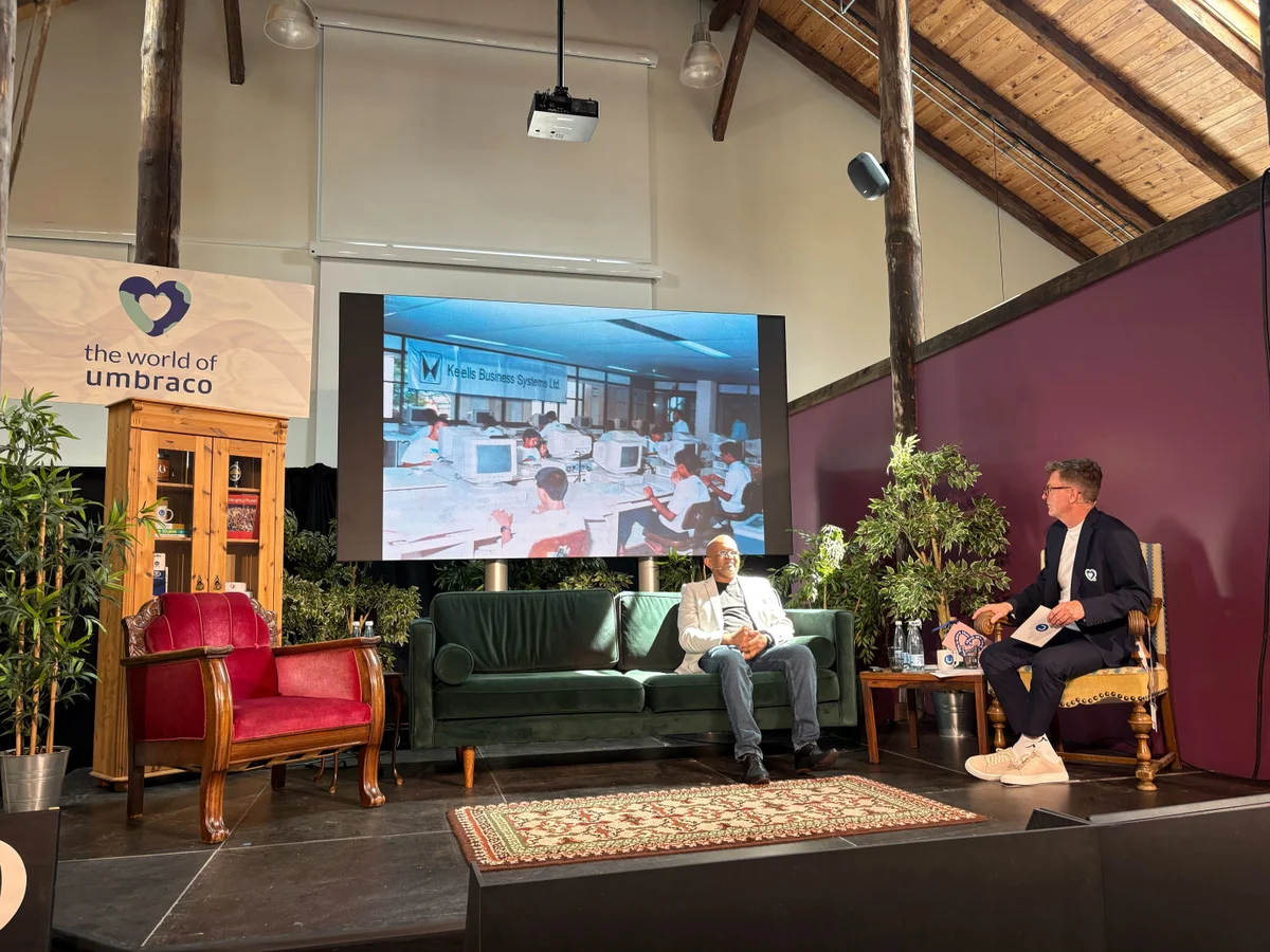 Emmanuel Tissera and Mats Person on stage during the Umbraco Business Summit 2025