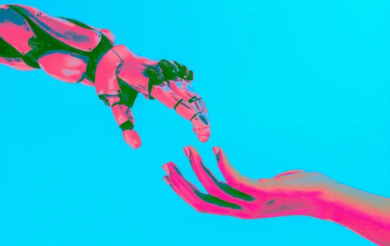 Picture of a human and robot hand trying to touch