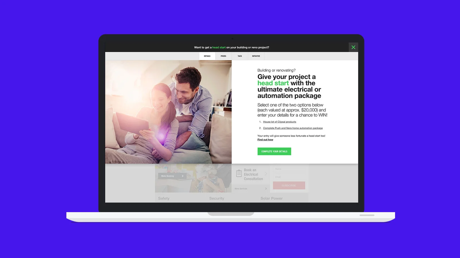 Clipsal Consumer Promotion on a laptop device