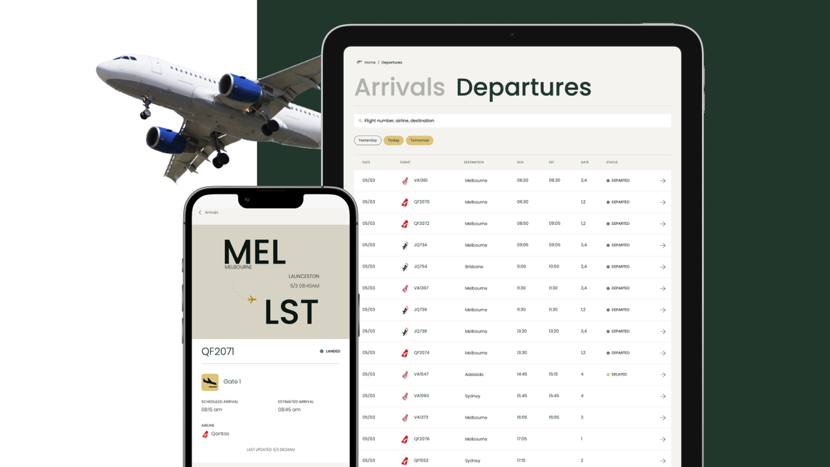 Departures page - Launceston Airport