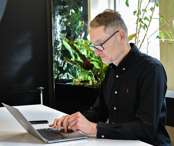 man working on a laptop