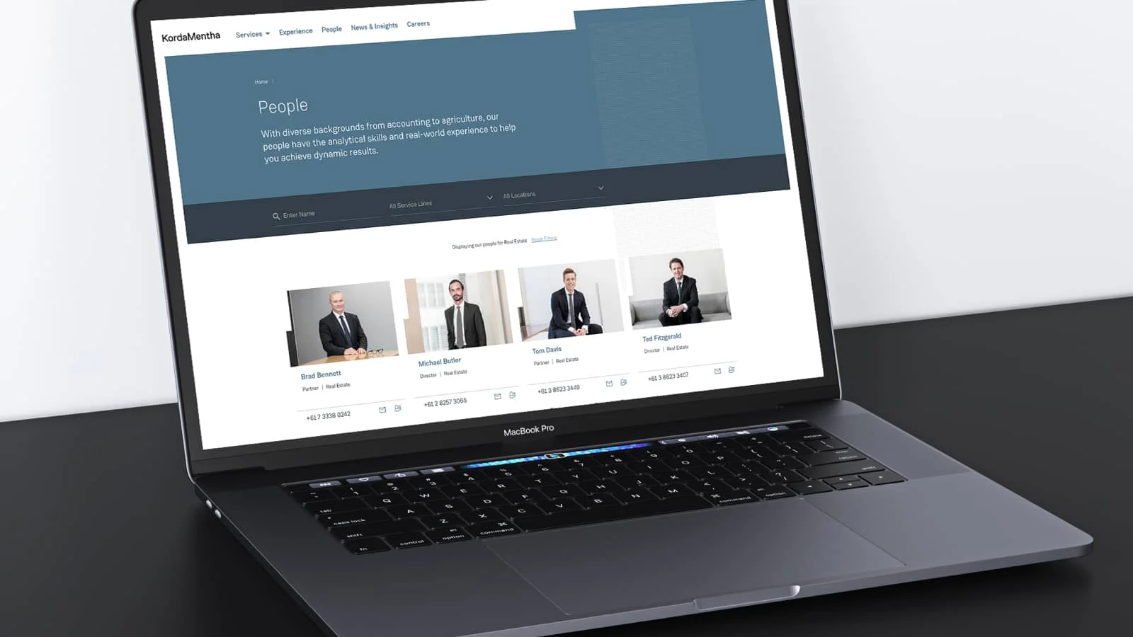 Image of KordaMentha website on a laptop computer