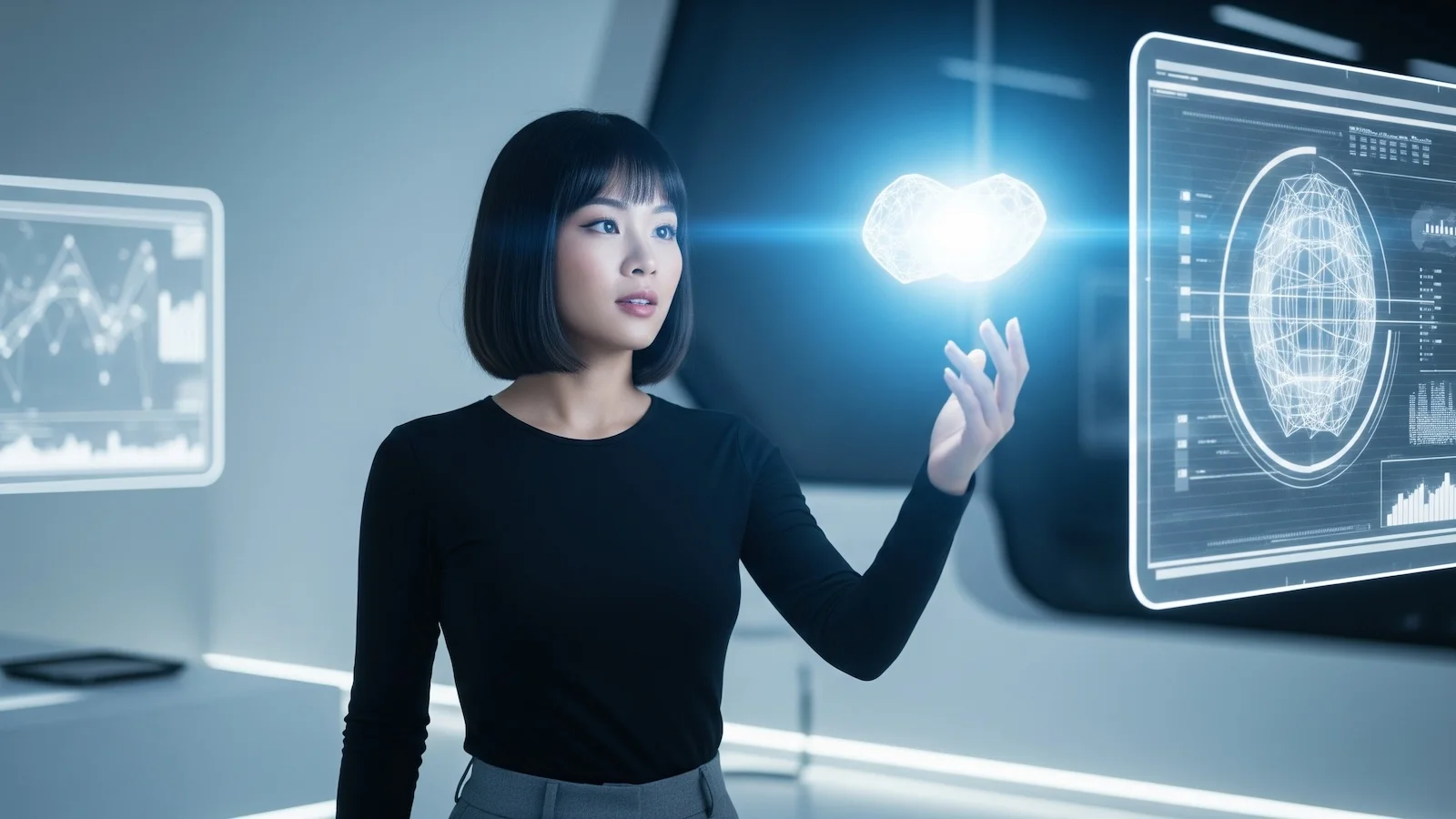 Woman with bright floating gem