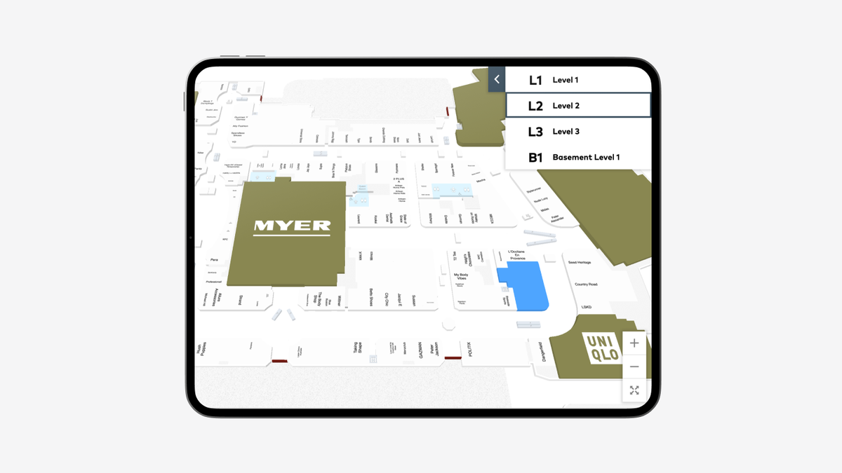 Mappedin map showing shops in shopping centre