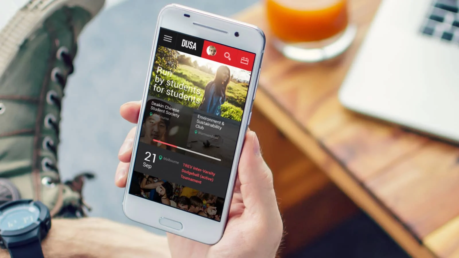 Image showing DUSA website on a mobile phone