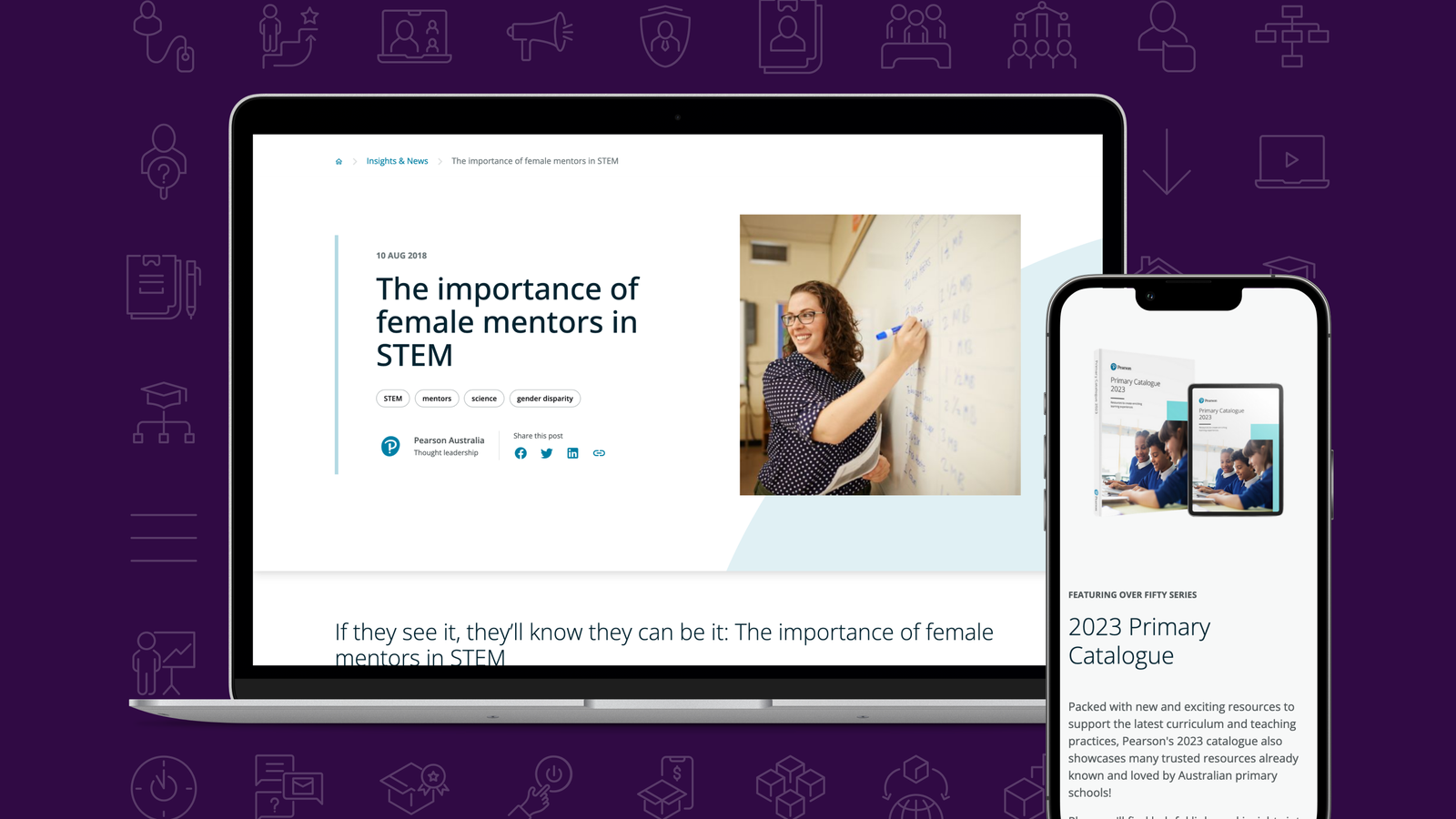 Picture of the Pearson website completed on desktop and mobile