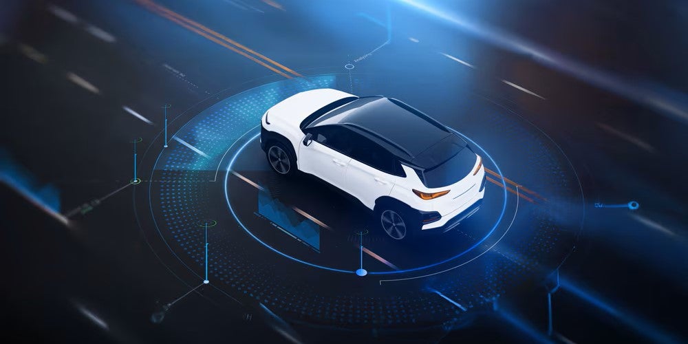 A white car on a road