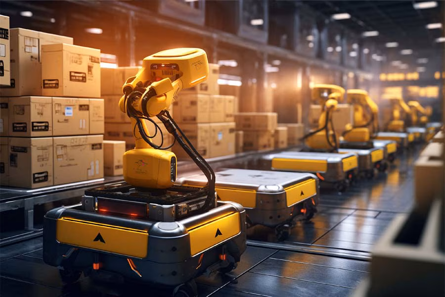 Robots are scanning the boxes.