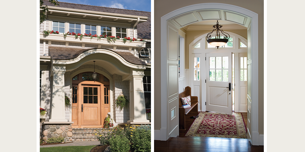 Heritage Series Craftsman inswing entrance door with radius transom and sidelites