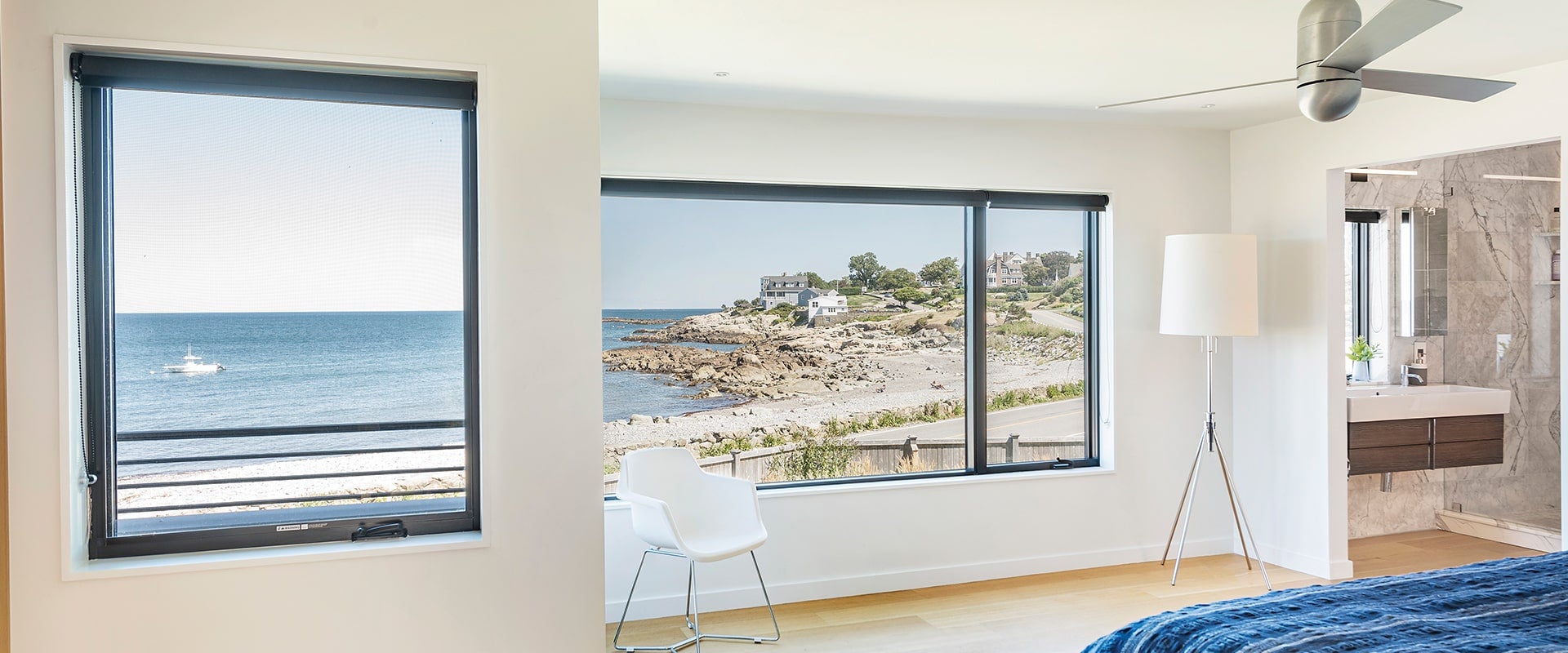Impact Performance Windows looking out onto an ocean view. VistaLuxe WD LINE