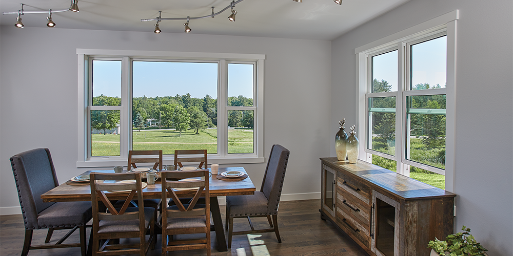 Forgent® Series double hung  windows, Integral Glastra® interior color in Cloud