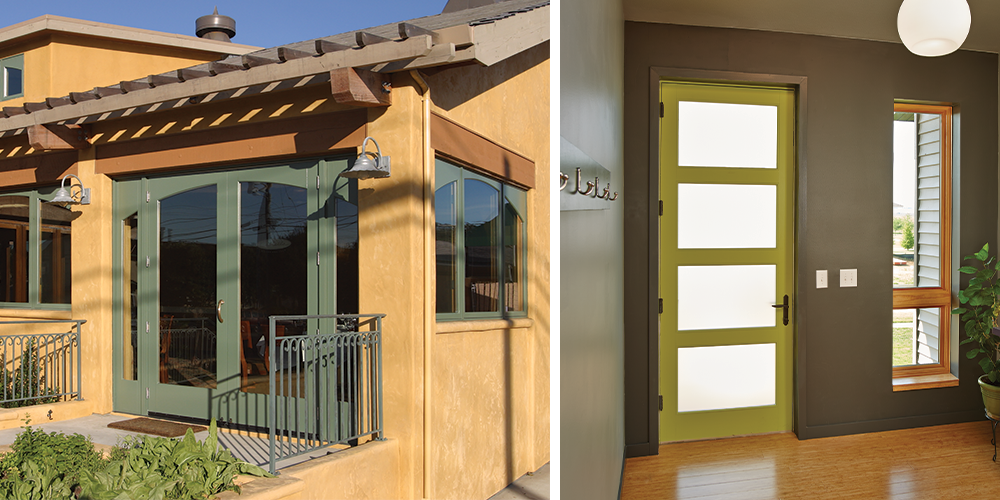Left Image: Heritage Series French outswing patio door with sidelites, Right Image: Ultra Series inswing entrance