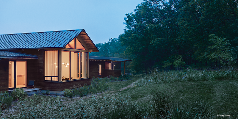 Light coming through expansive windows of home