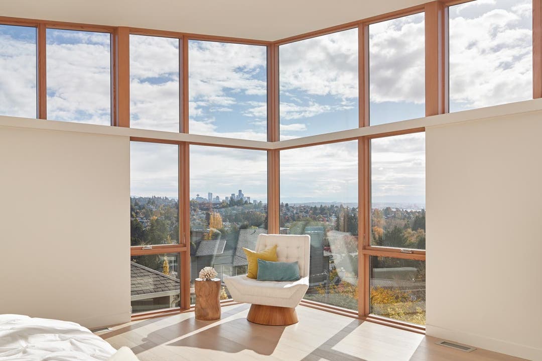 VistaLuxe WD LINE casements with Satin Nickel hardware Direct sets in rectangular and trapezoidal shapes