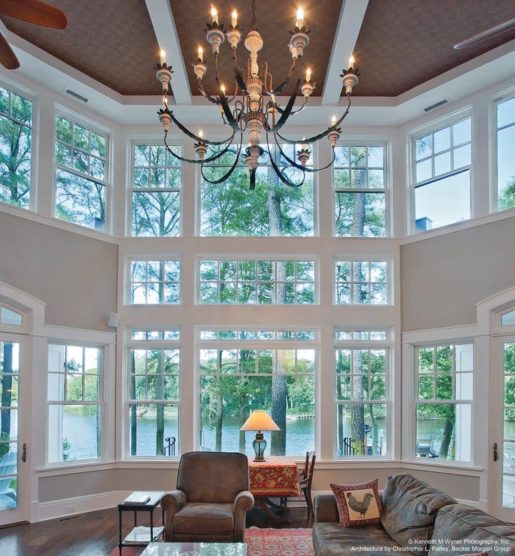 Ultra Series Sterling double hungs with transoms and studio windows