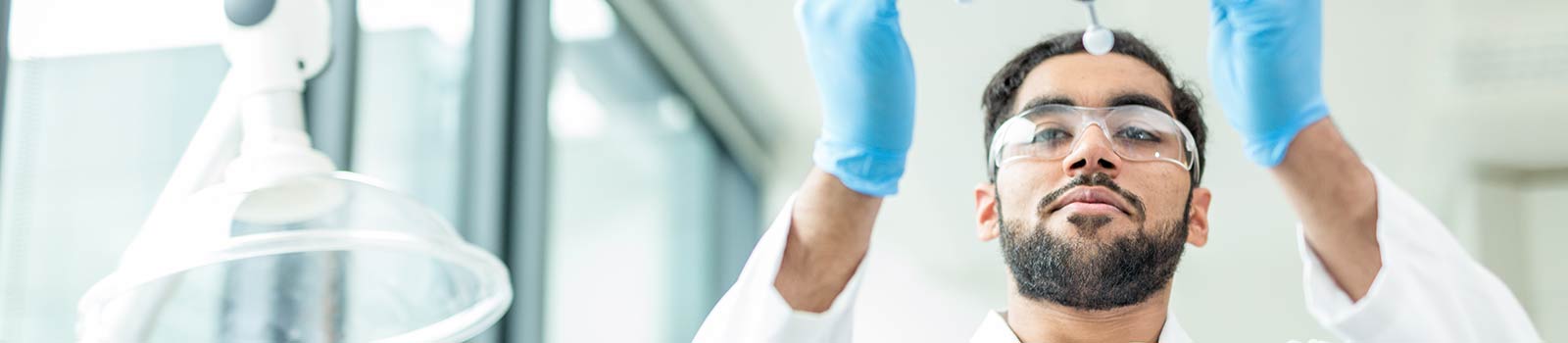 A student in a science laboratory.