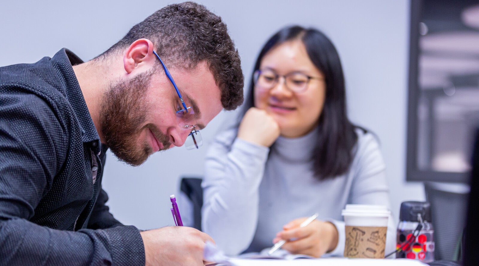 Two students in a classroom