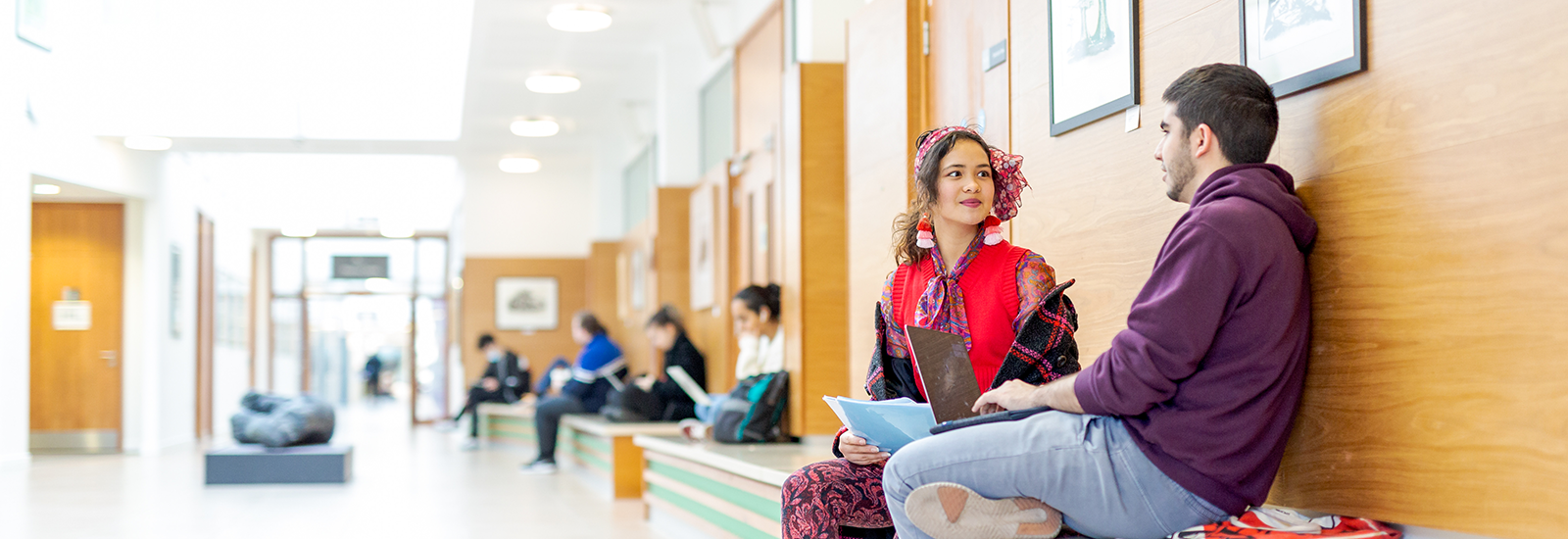 Durham ISC students chatting in the hallway