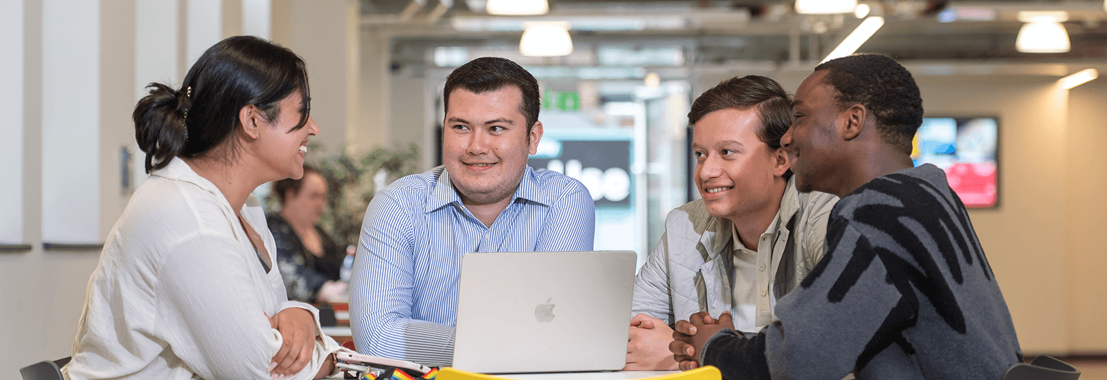 A group of students in a Kingston University building