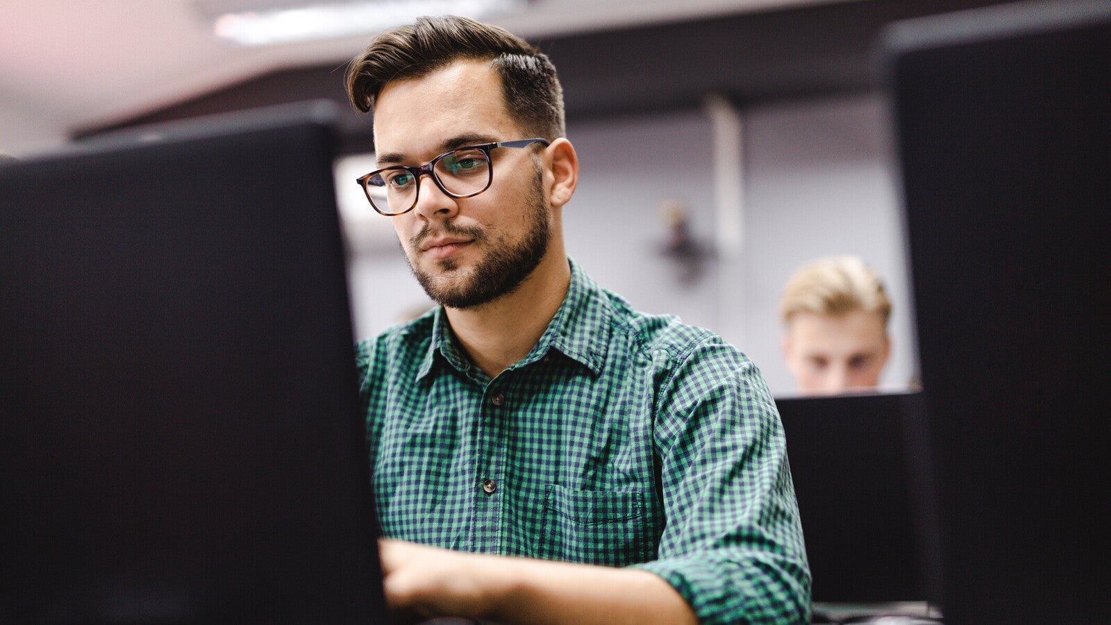 A student working at a computer