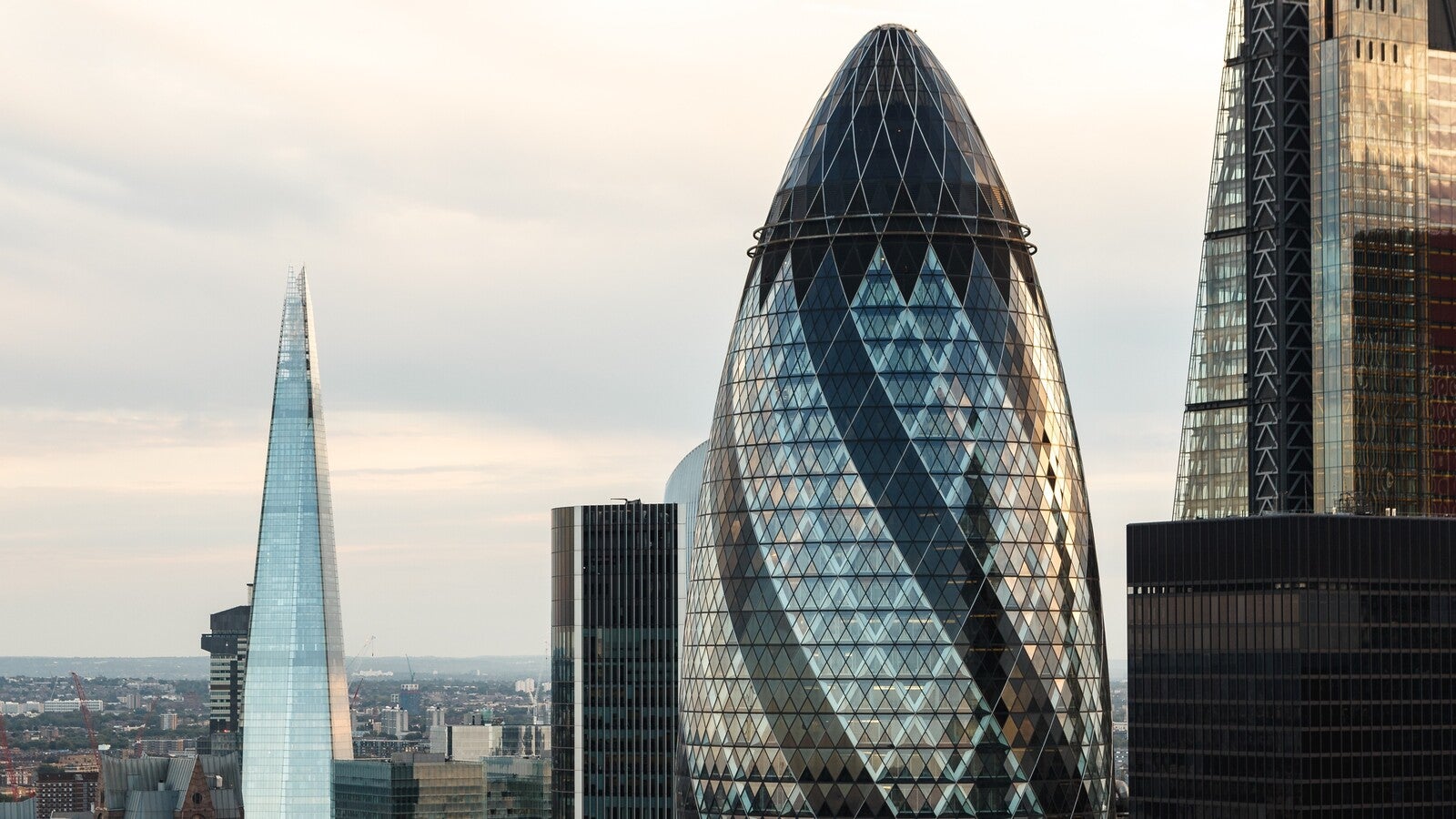 Skyline of London focusing on The Shard and The Gherkin