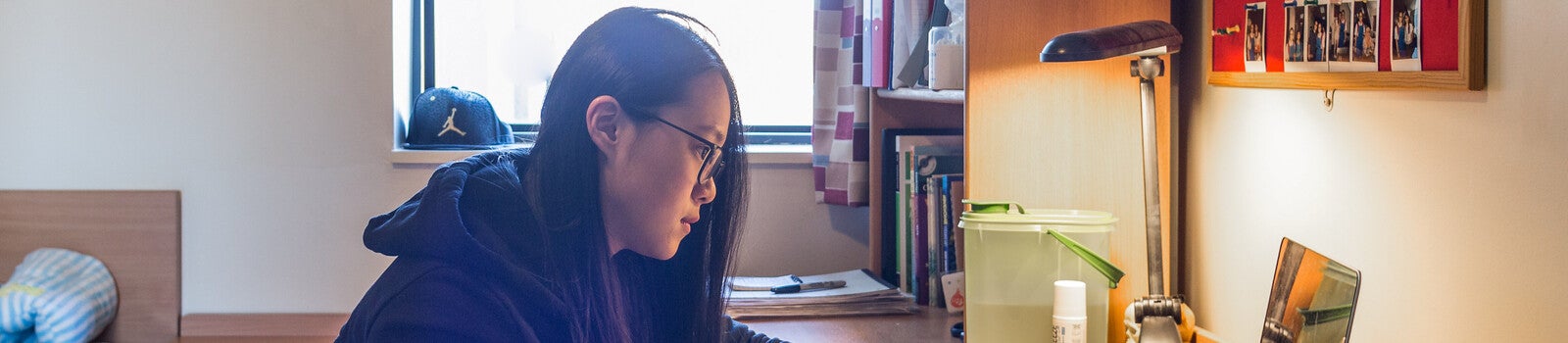 An international student in her accommodation