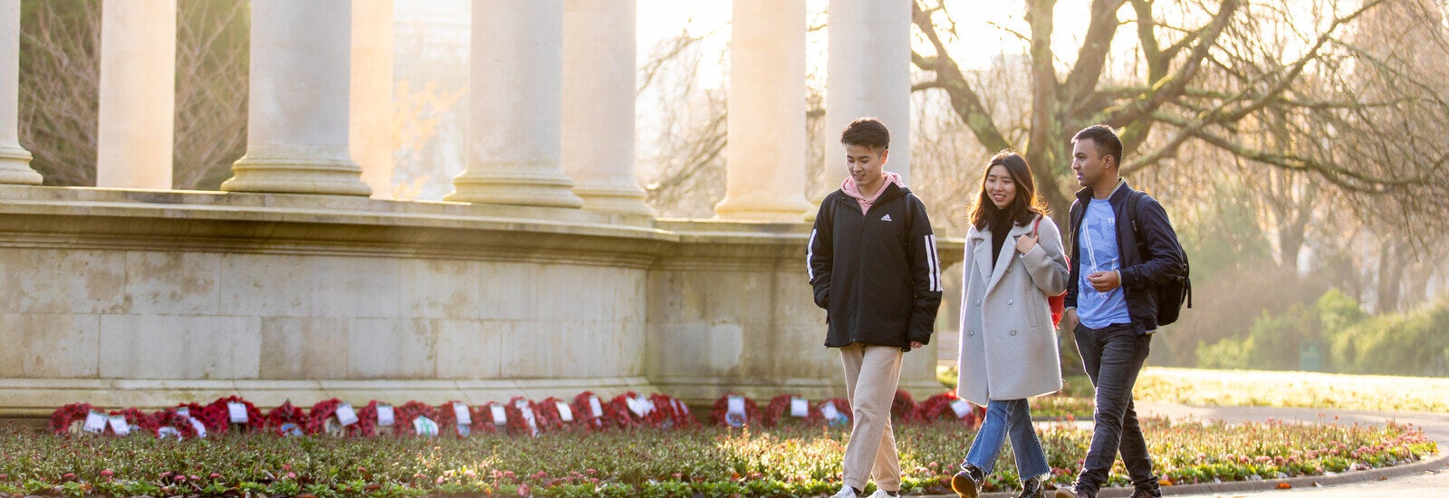 Students walking outside campus together